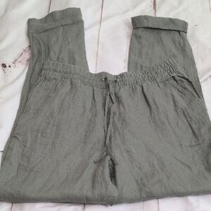 H&M Pull On 100% Linen Pants Womens S Granola Girl Coastal Beachy Leisure Casual